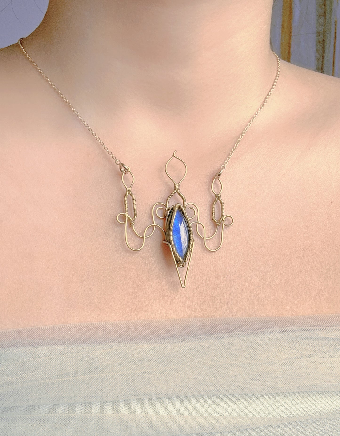 "ENCHANTED BLUE CANDLESTICK" LABRADORITE NECKLACE