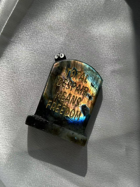 "TOTAL DISPAR MEANS FREEDOM" LABRADORITE TABLE ORNAMENT