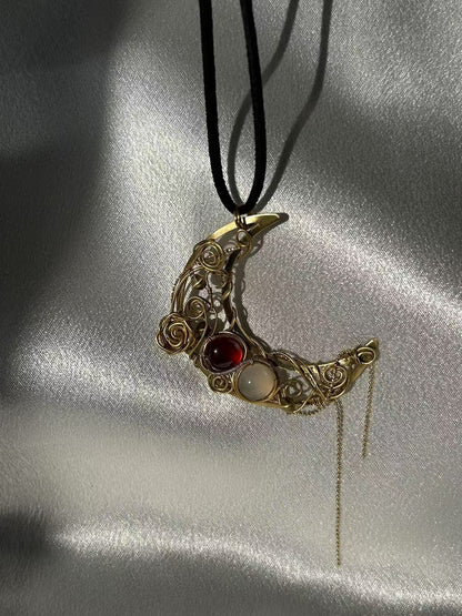 "RUBY WHISPERS & ALABASTER DREAMS" GARNET &  ALABASTER NECKLACE