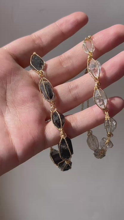 "GLEAMING LUCKY STONE" BLACK HERKIMER DIAMOND BRACELET